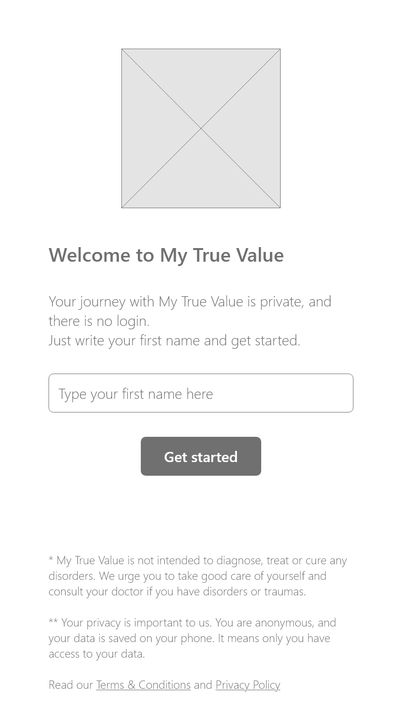 Wireframe of Welcome Screen
